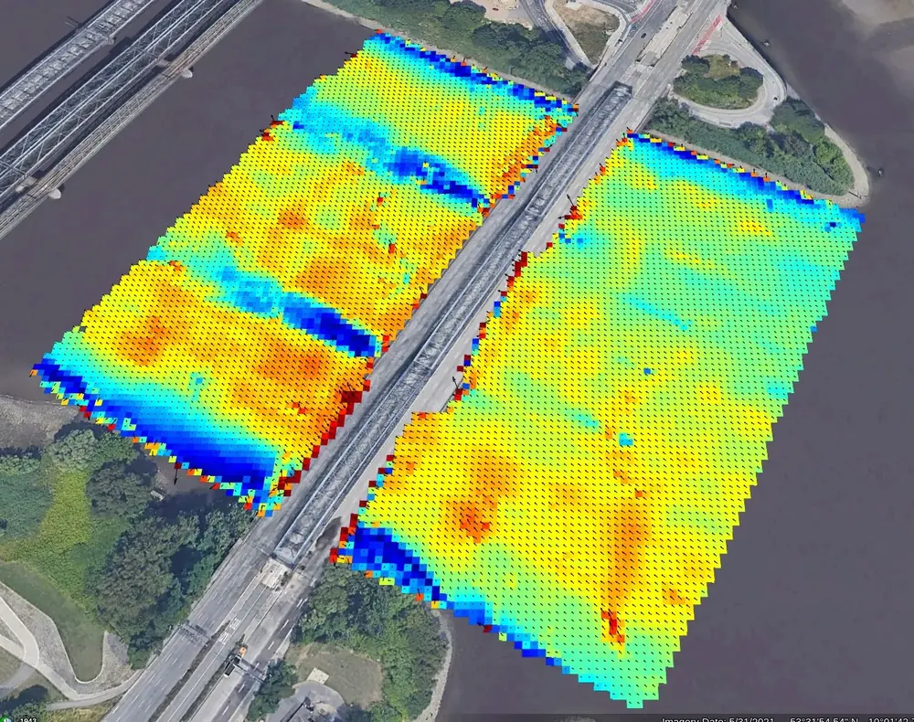 CopterCurrents surface current map on the Elbe in Hamburg